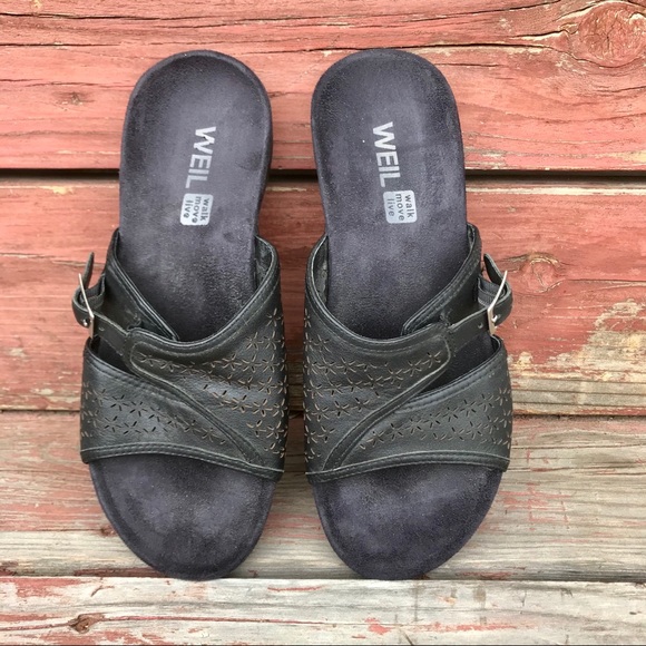 Dr Andrew Weil Flexor Black Leather Comfort Slides - Picture 2 of 8